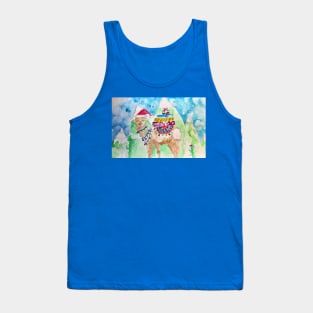 Cute Santa LLama Christmas Watercolor Tank Top